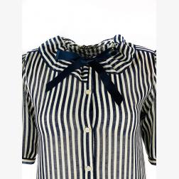 HANAE MORI Navy and White Striped Short Sleeve Midi Dress w/ Bow Size US 8