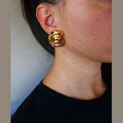 Vintage Yellow Gold Snail Earrings Diamond Gemstones