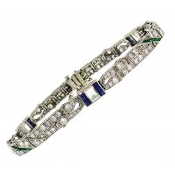 Art Deco Platinum Bracelet Diamond Sapphire Emerald