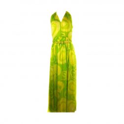 Vintage KIKI HART Yellow and Green Sleeveless Maxi Dress w/ Belt