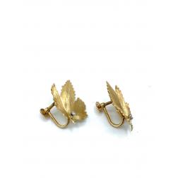 Vintage CARTIER Yellow Gold and Diamond Maple Leaves Earrings