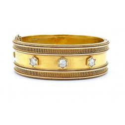 Victorian 14k Yellow Gold Diamond Bangle Bracelet