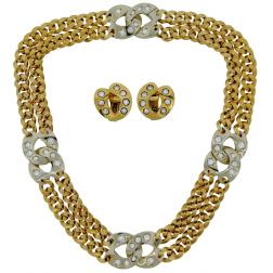 Vintage Pomellato Diamond 18k Gold Double Chain Necklace & Earrings