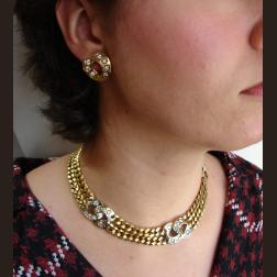 Vintage Pomellato Diamond 18k Gold Double Chain Necklace & Earrings