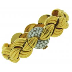 Van Cleef & Arpels Diamond 18k Gold Ladies Watch Bracelet Vintage Omega Movement