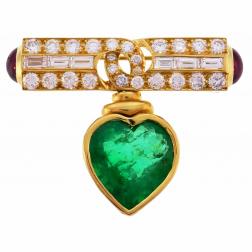 Vintage Bulgari Pin Colombian Emerald GIA 18k Gold Brooch