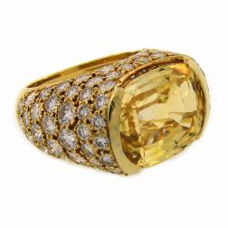 Vintage Van Cleef & Arpels 18k Gold Bombe Ring Yellow Sapphire Diamond