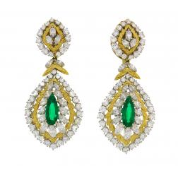 David Webb Earrings Emerald Diamond 18k Gold Cross River