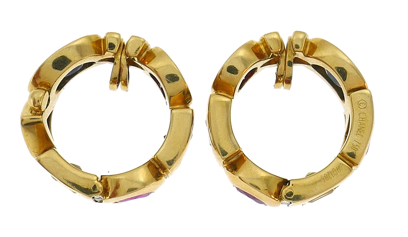 Vintage Chanel 18k Gold Gems Huggie Earrings, All Designers