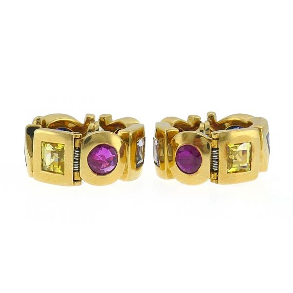 Vintage Chanel 18K Gold Gems Huggie Earrings
