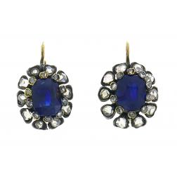 Victorian Sapphire Diamond Silver 14k Yellow Gold EARRINGS Drop Cluster Antique