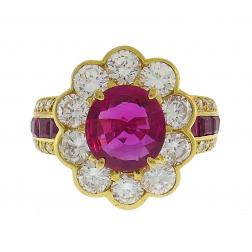 Vintage Ruby Diamond 18k Yellow Gold Ring Estate Jewelry