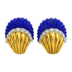 Vintage Lapis Lazuli 18k Gold Earrings Estate Jewelry