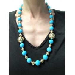 Vintage Turquoise Yellow Gold Bead Necklace