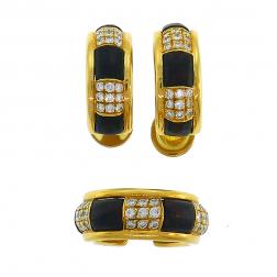 Vintage Boucheron Wood 18k Gold Ring Earrings Set