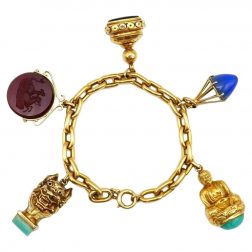Antique French Yellow Gold Gemstone Charm Bracelet