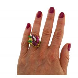 Vintage Tutti-Frutti 18k Gold Ring Diamond Emerald Carved Ruby
