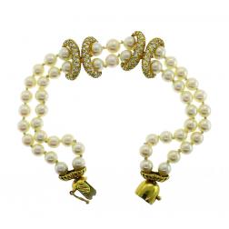 Vintage La Triomphe Pearl 18k Yellow Gold Bracelet