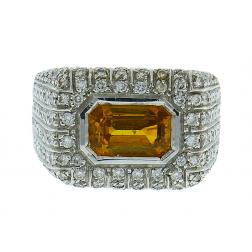 Vintage Yellow Sapphire Diamond 18k White Gold Ring Italy