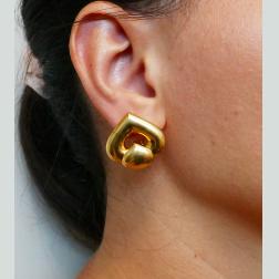 Vintage Marina B 18k Yellow Gold Heart Earrings Clip-on