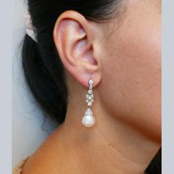 Art Deco Natural Pearl Diamond Platinum Earrings GIA Report