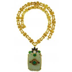 David Webb French Chinois Jade Pendant 18k Gold Necklace Vintage