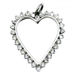 Vintage 14k White Gold Diamond Heart Pendant