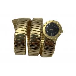Vintage Bulgari Yellow Gold Black Dial Serpenti Tubogas Wrap Around Wrist Watch