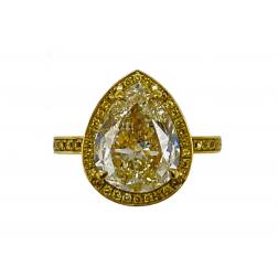 2.29 Carat Light Fancy Yellow Pear Shape Diamond Engagement Ring