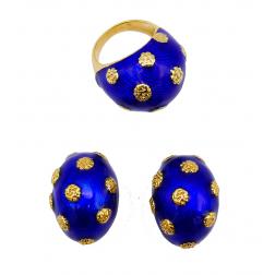 Van Cleef & Arpels Enamel 18k Gold Ring Earrings Set
