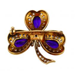 Victorian 18k Gold Clover Pin Brooch Amethyst Diamond Enamel Signed WM