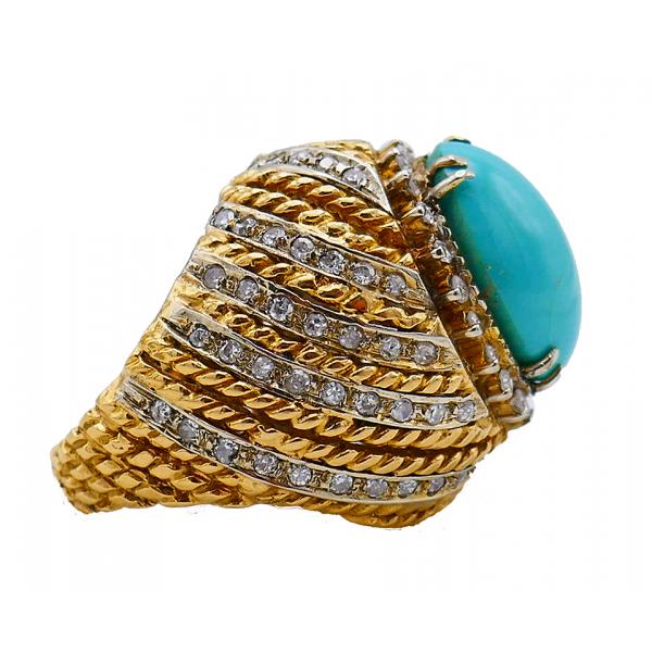 Antique Nouveau Scarf Ring Gold Platinum Turquoise Diamonds French Uni –  Brenda Ginsberg Antique Jewelry