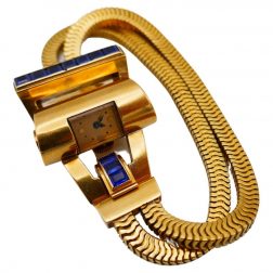 French Retro Yellow Gold Sapphire Snake Watch Bracelet