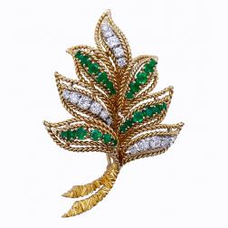 Vintage Van Cleef & Arpels 18k Gold Brooch Pin Clip Emerald Diamond