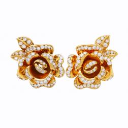Vintage Marchak 18k Gold Diamond Earrings French Clip-on