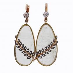 Victorian 14k Gold Diamond Quartz Earrings Estate Jewelry