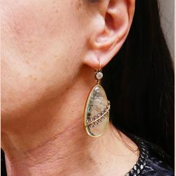 Victorian 14k Gold Diamond Quartz Earrings Estate Jewelry