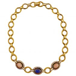 1960s Bulgari Bvlgari Coral Sapphire Diamond Gold Necklace