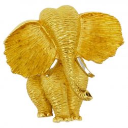 Henry Dunay Yellow Gold Platinum Elephant Brooch