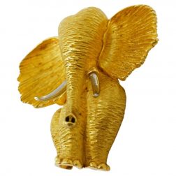 Henry Dunay Yellow Gold Platinum Elephant Brooch