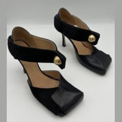 BOTTEGA VENETA Black Leather and Calf Hair High Heel Pumps, Size 38