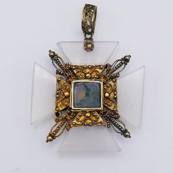 Victorian 14k Gold Multi-Gems Maltese Cross Pendant Antique