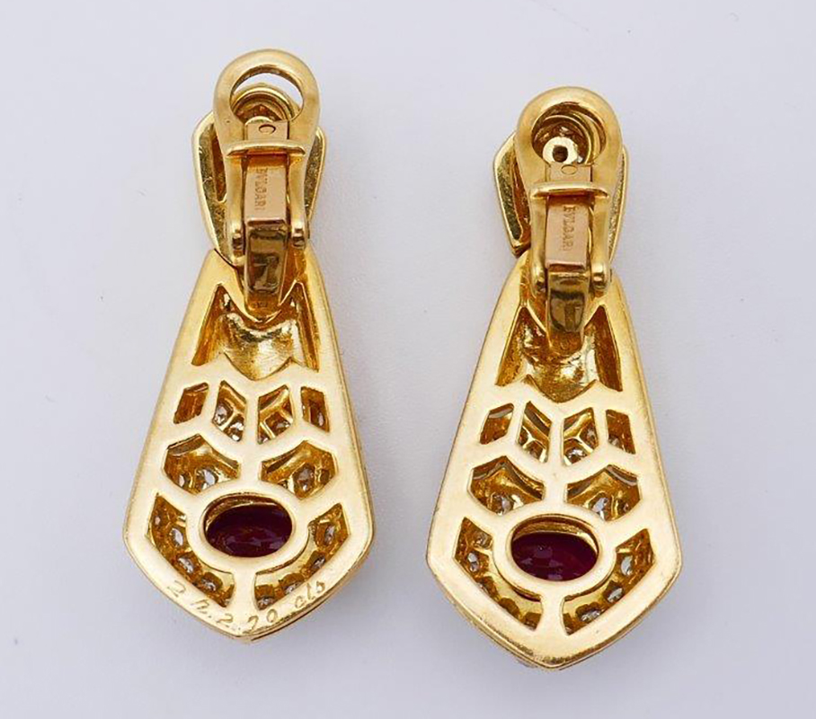 Vintage Bulgari Ruby Diamond 18k Gold Earrings | All Designers | Nadine  Krakov Collection