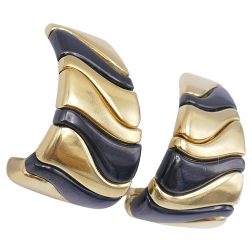 Marina B Vintage Gold Onyx Steel Clip-On Earrings
