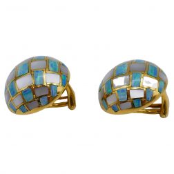 Tiffany & Co. Gold Opal Mother-of-Pearl Checkerboard Clip-On Earrings