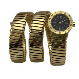 Vintage Bulgari Yellow Gold Black Dial Serpenti Tubogas Wrap Around Wristwatch