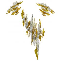 Vintage Sterle Paris Diamond 18k Gold Earrings Clip Brooch Pin Set