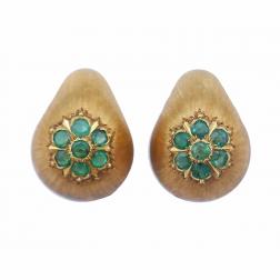 Vintage Buccellati Emerald 18k Gold Earrings Italy