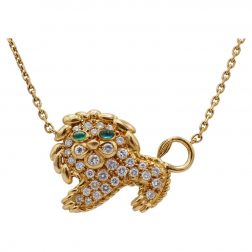 Fred Paris Necklace Leo Pendant Gold Diamond Emerald