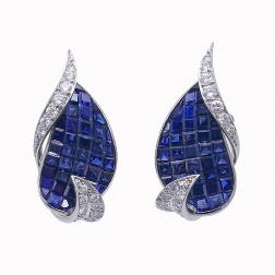 Kern Vintage Earrings Platinum Sapphire Diamond Estate Jewelry